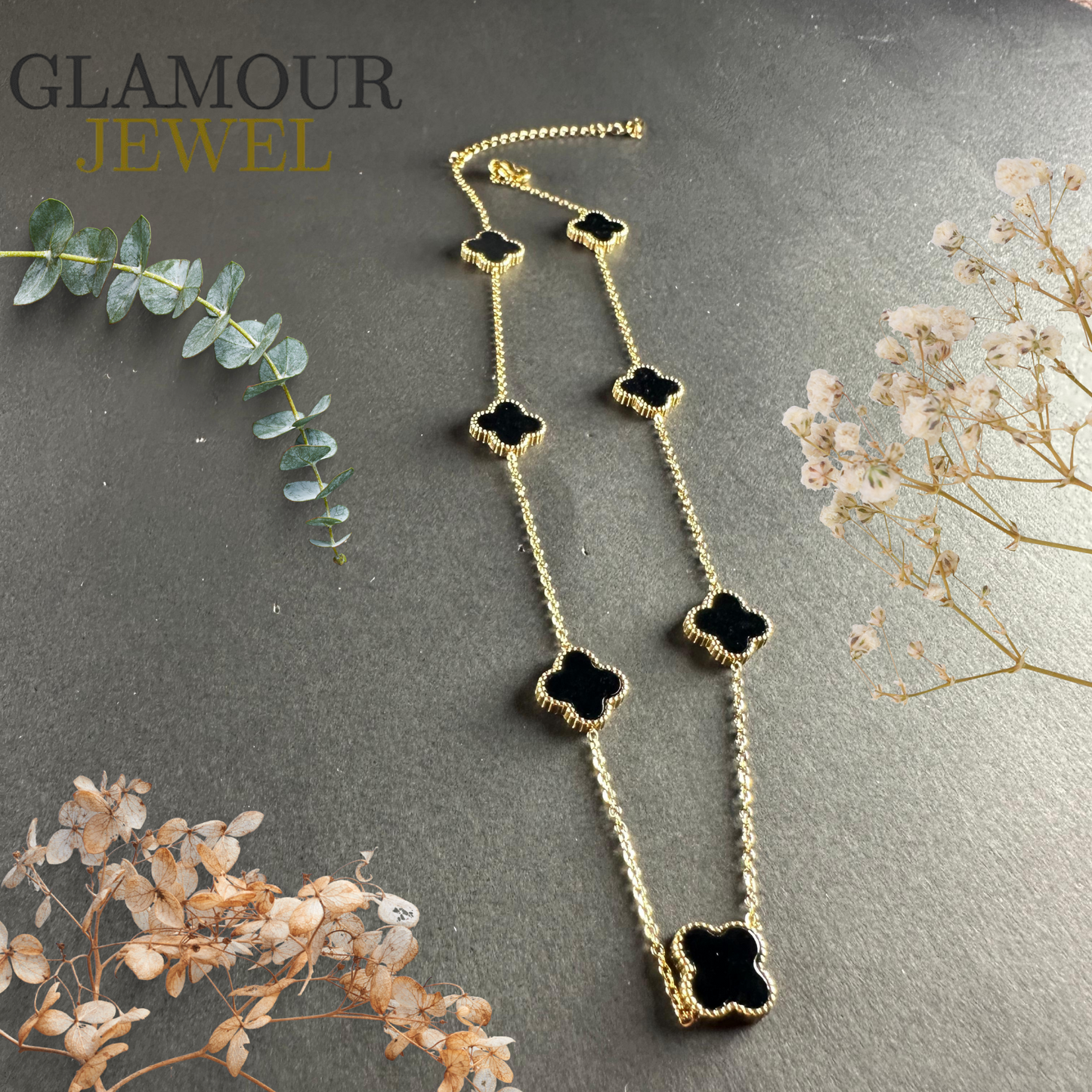 4 Leaf Clover Necklace Black