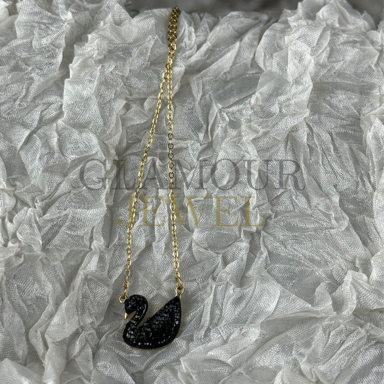 Black Swan Necklace With Gold Chain - Necklace For Girls