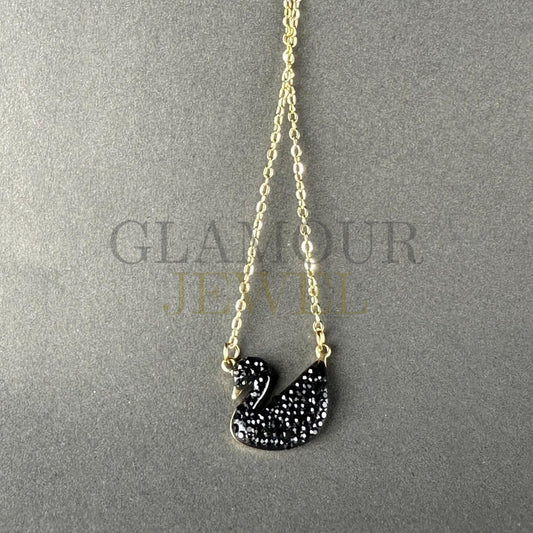 Black Swan Necklace With Gold Chain - Necklace For Girls