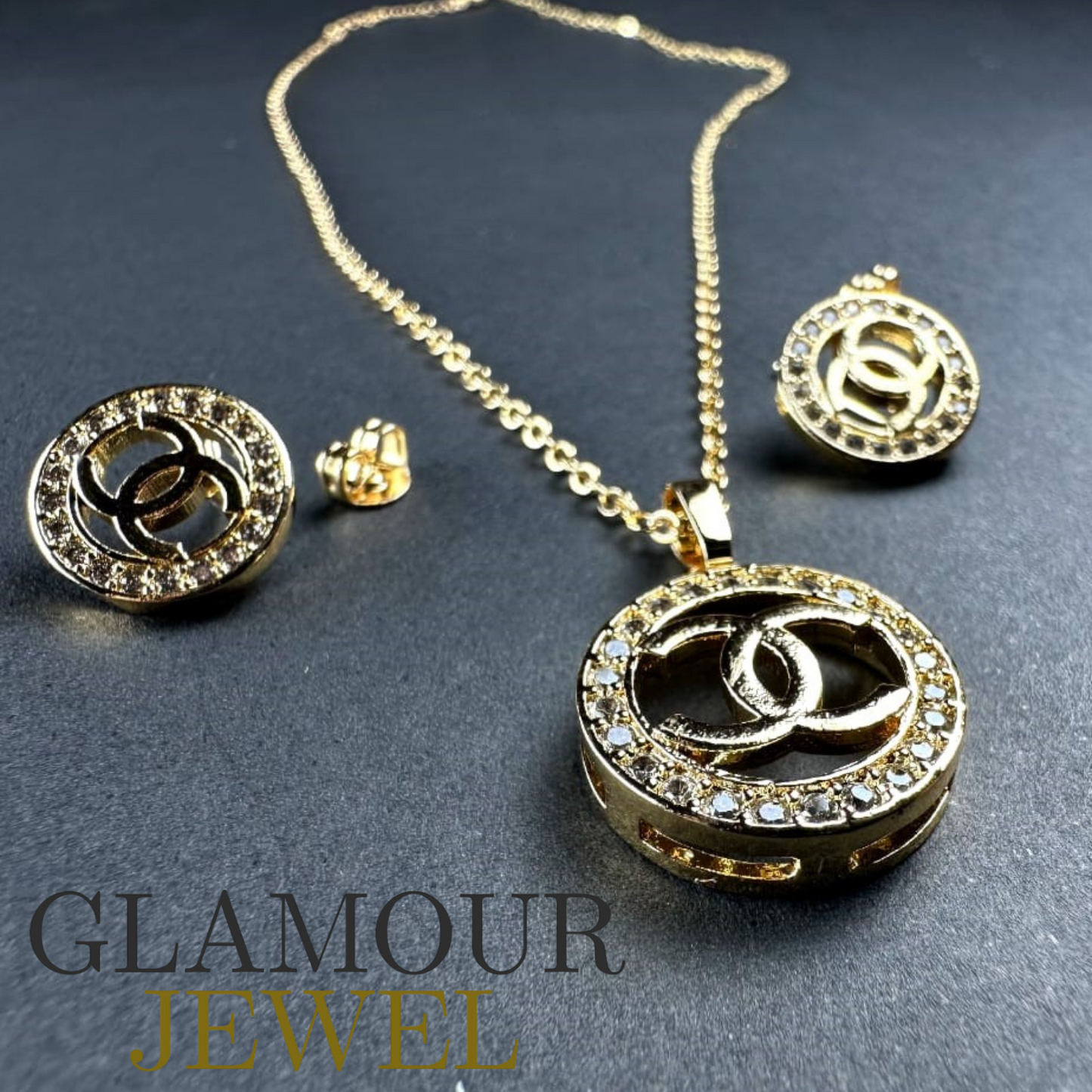 Chanel Logo Gold Necklace & Earring Set Jimin - Chanel Jewellery Set