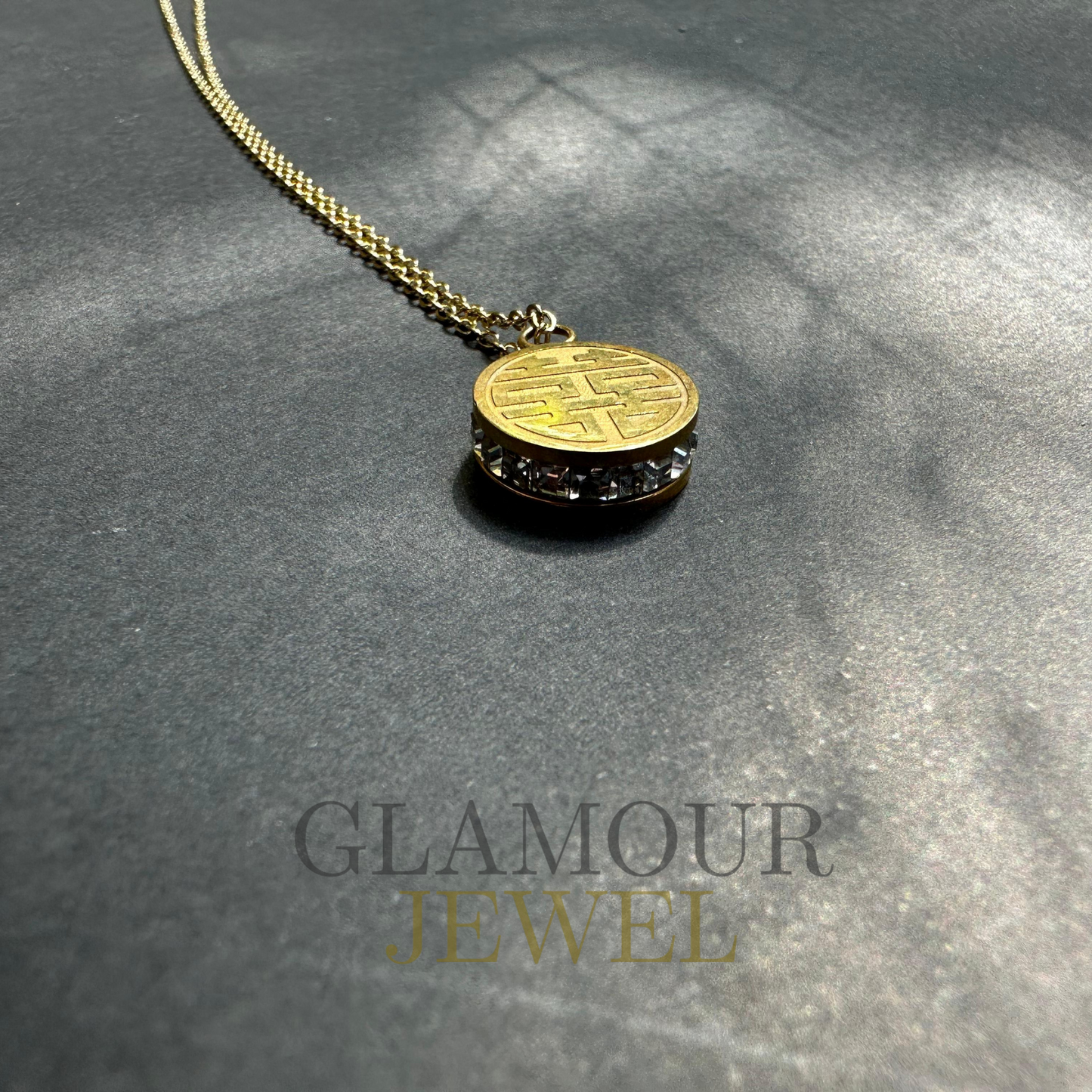 Round Gold Platted Coin Pendant Necklace - Fu Character Pendant