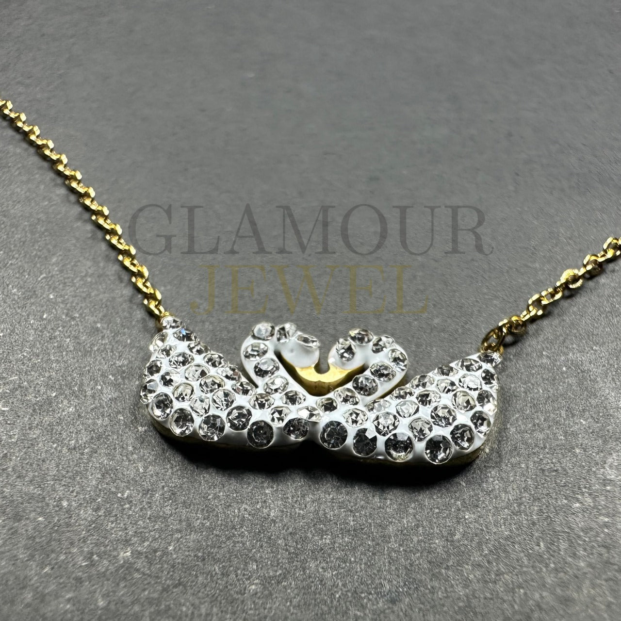 Double Silver Swan Pendant Necklace