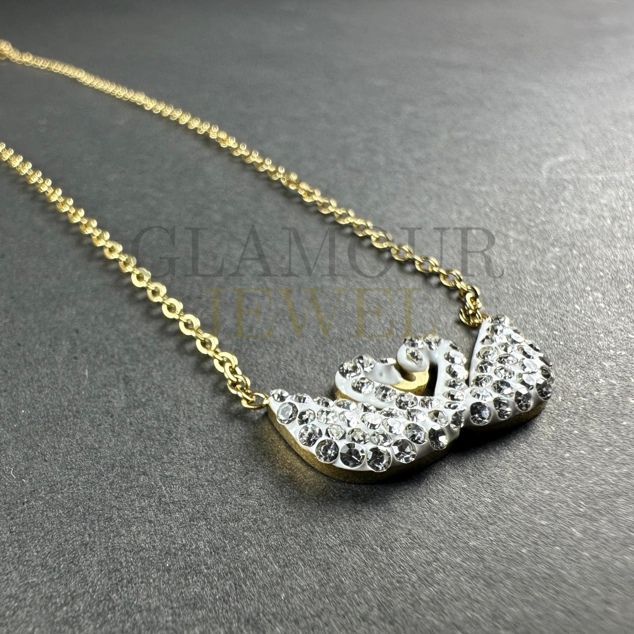 Double Silver Swan Pendant Necklace