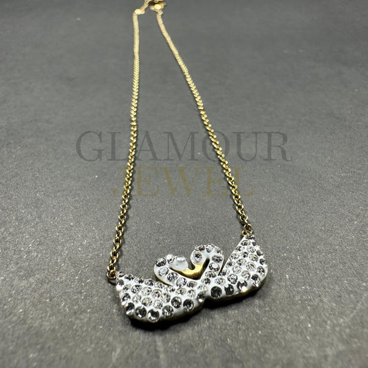 Double Silver Swan Pendant Necklace